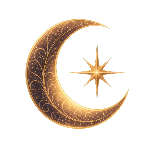 A softly illustrated moon